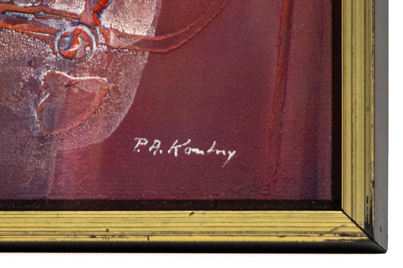 Metamorphosis (Abstract composition in Red, Mauve, and Purple), Painting, circa 1960-1970