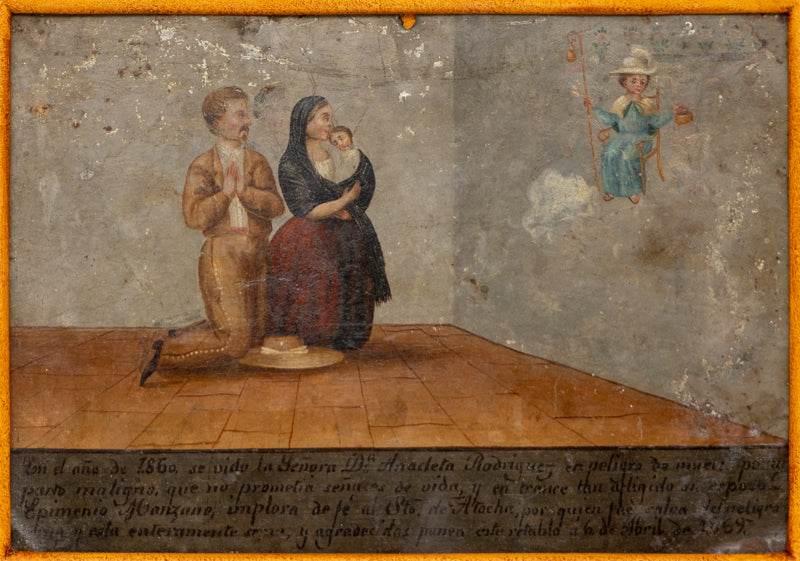 artwork for sale. Ex Voto; Miraculous Intervention of a Difficult Pregnacy, Retablo, 1869, Denver, Colorado, Art Gallery)
