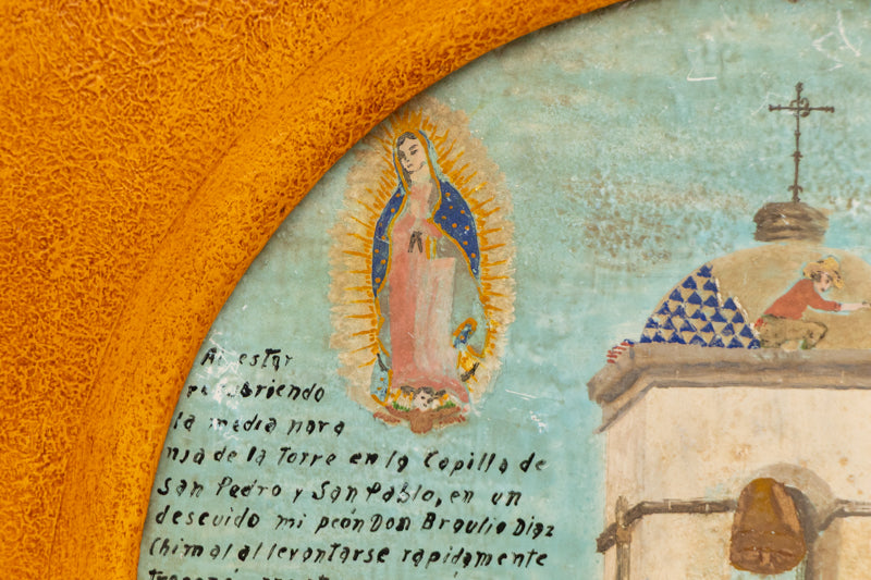 Ex Voto; Holy Tribute for the Healing from Falling off the Church Bell Tower., Retablo, dated 1934