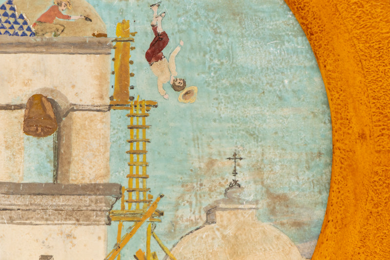 Ex Voto; Holy Tribute for the Healing from Falling off the Church Bell Tower., Retablo, dated 1934