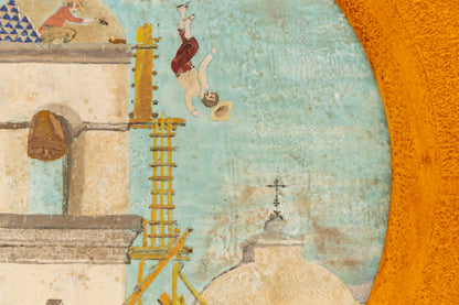 Ex Voto; Holy Tribute for the Healing from Falling off the Church Bell Tower., Retablo, dated 1934