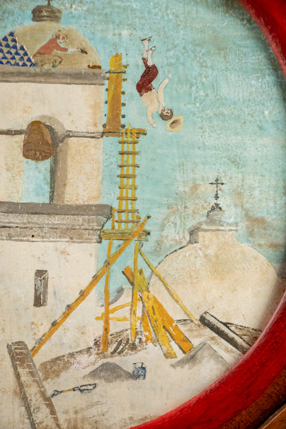 Ex Voto; Holy Tribute for the Healing from Falling off the Church Bell Tower., Retablo, dated 1934
