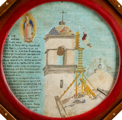 Ex Voto; Holy Tribute for the Healing from Falling off the Church Bell Tower., Retablo, dated 1934