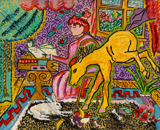 Rainy Day (Interior scene with Woman Reading), Painting, dated 1988
