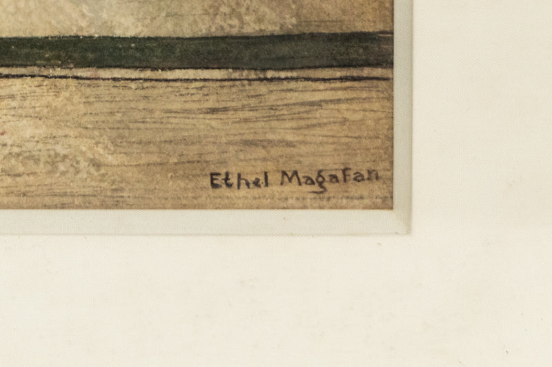 When the Bells Chime (New York City, NY), Painting, dated 1939, Ethel Magafan (1916-1993), Painting, 21 ¼ x 14 ¾ inches, Shipbox: ShipBox-M, Vertical, Medium, Framed, watercolor, paper, dated 1939, 1900-1949, 1930s, 20th CENTURY (1900-1999), Ethel, Magafan, Architecture & Cityscapes, Mid-Century Modern, Broadmoor Art Academy - Colorado Springs Fine Arts Center, Fine Art