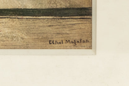 When the Bells Chime (New York City, NY), Painting, dated 1939, Ethel Magafan (1916-1993), Painting, 21 ¼ x 14 ¾ inches, Shipbox: ShipBox-M, Vertical, Medium, Framed, watercolor, paper, dated 1939, 1900-1949, 1930s, 20th CENTURY (1900-1999), Ethel, Magafan, Architecture & Cityscapes, Mid-Century Modern, Broadmoor Art Academy - Colorado Springs Fine Arts Center, Fine Art