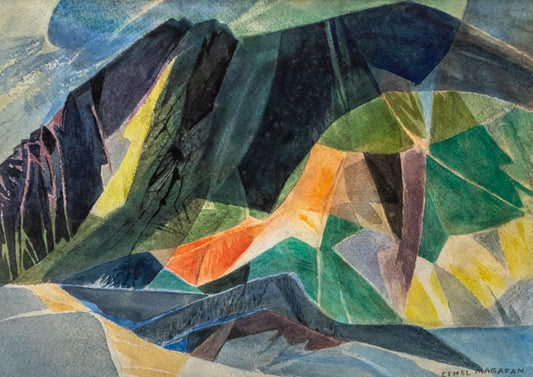 Evening Mountain (Colorado), Painting, circa 1970, Ethel Magafan (1916-1993), Painting, 9 ½ x 13 ½ inches, Shipbox: ShipBox-S, Horizontal, Small, Framed, watercolor, paper, circa 1970, 1960s, 1970s, 1980s, 20th CENTURY (1900-1999), Ethel, Magafan, Abstract, Landscape, Mountains, Women Artists, Broadmoor Art Academy - Colorado Springs Fine Arts Center, Colorado, Fine Art