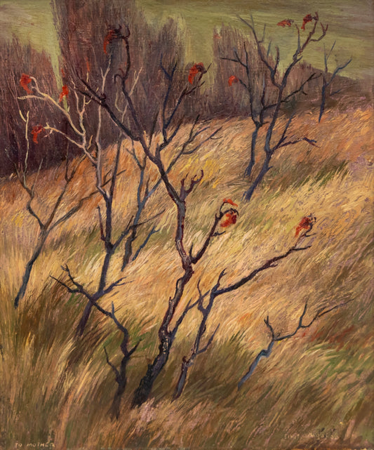 Hillside, Painting, dated 1946, Ethel Magafan (1916-1993), Painting, 10 x 12 inches, Shipbox: ShipBox-S, Horizontal, Small, Framed, oil, dated 1946, 1900-1949, 1940s, 20th CENTURY (1900-1999), Ethel, Magafan, Autumn (Fall), Landscape, Women Artists, Fine Art