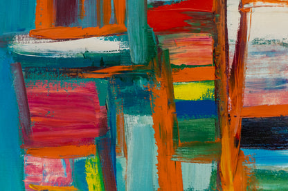 Jacob Ladder (Abstract in Pink, Red, Orange, Yellow, and Blue), Painting, dated 1964