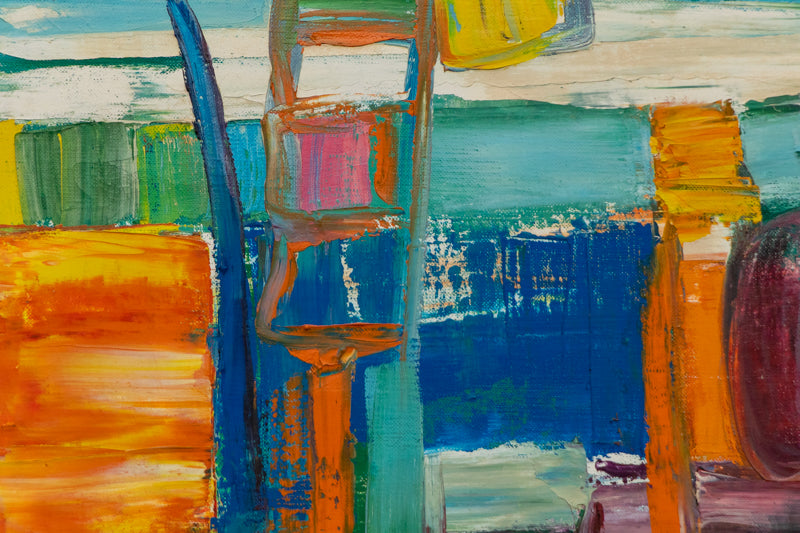 Jacob Ladder (Abstract in Pink, Red, Orange, Yellow, and Blue), Painting, dated 1964