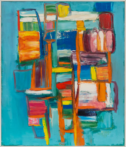 Jacob Ladder (Abstract in Pink, Red, Orange, Yellow, and Blue), Painting, dated 1964