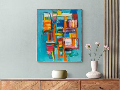 Jacob Ladder (Abstract in Pink, Red, Orange, Yellow, and Blue), Painting, dated 1964