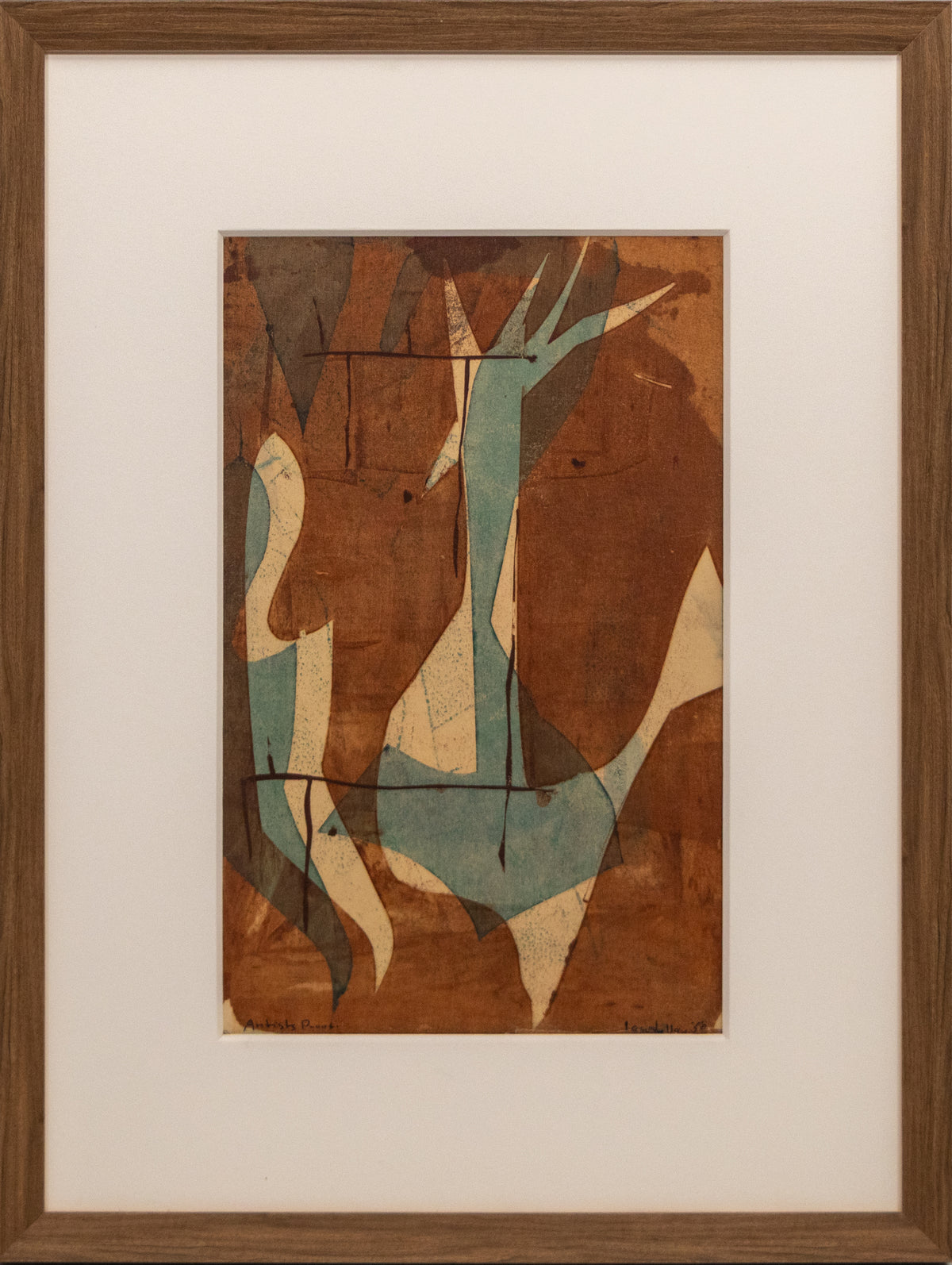 Untitled (Blue, Cream, and Brown Abstract), Painting, dated 1950