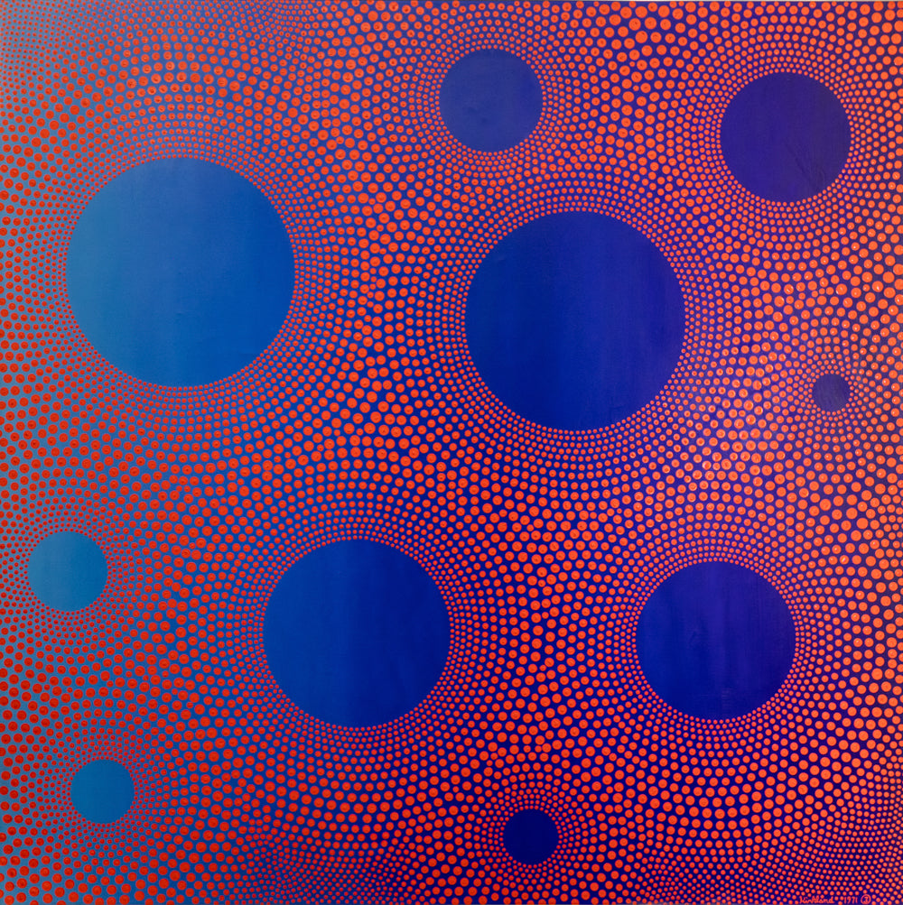 Vance Kirkland (1904-1981) artwork for sale. Blue Openings in Red Space, no 3 (Open Sun Series), Painting, dated 1971