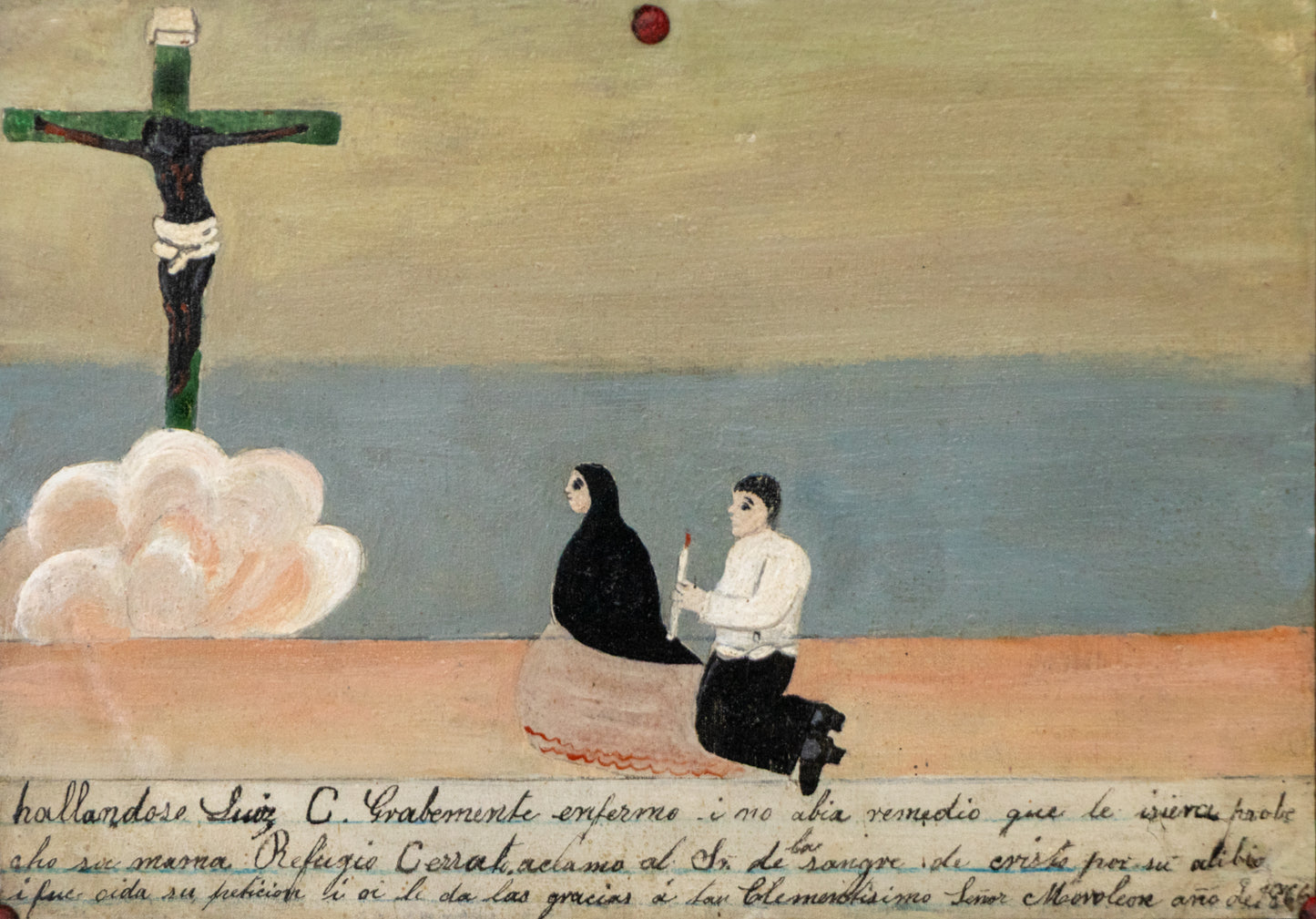 Ex-Voto; Giving Thanks for Saving her Son, Retablo, dated 1866