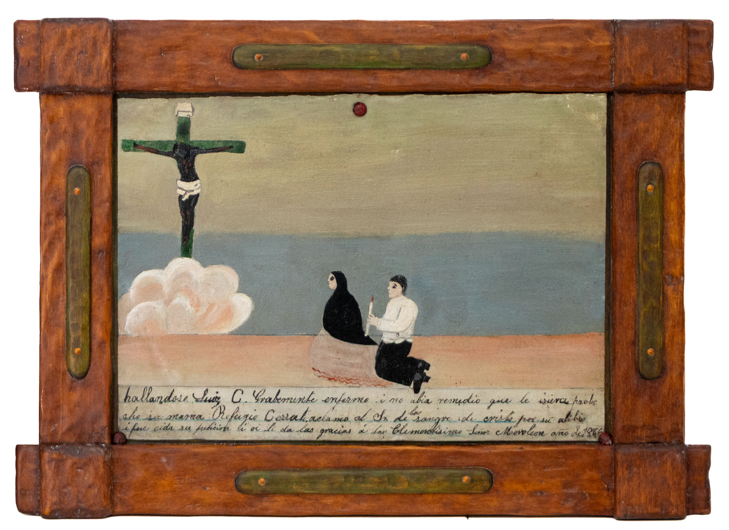 Ex-Voto; Giving Thanks for Saving her Son, Retablo, dated 1866