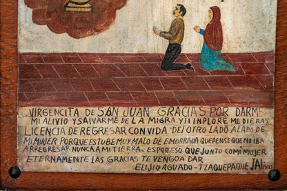 Ex-Voto; Giving Thanks to the Virgin Mary for Granting My Safe Return Home, Retablo, circa 1920