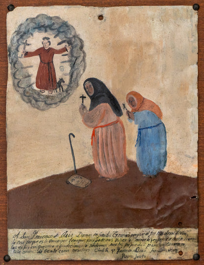 Ex-Voto; Giving Thanks to St. Francis of Assisi for Returning Our Home, Retablo, dated 1955