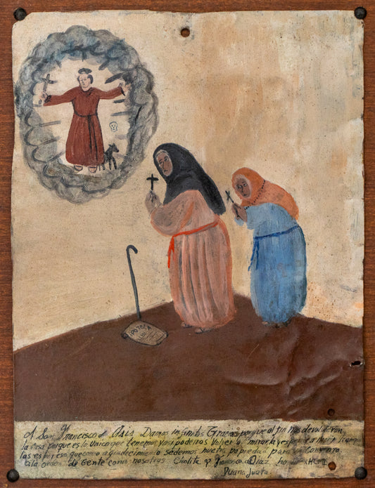  artwork for sale. Ex-Voto; Giving Thanks to St. Francis of Assisi for Returning Our Home, Retablo, dated 1955, Denver, Colorado, Art Gallery)