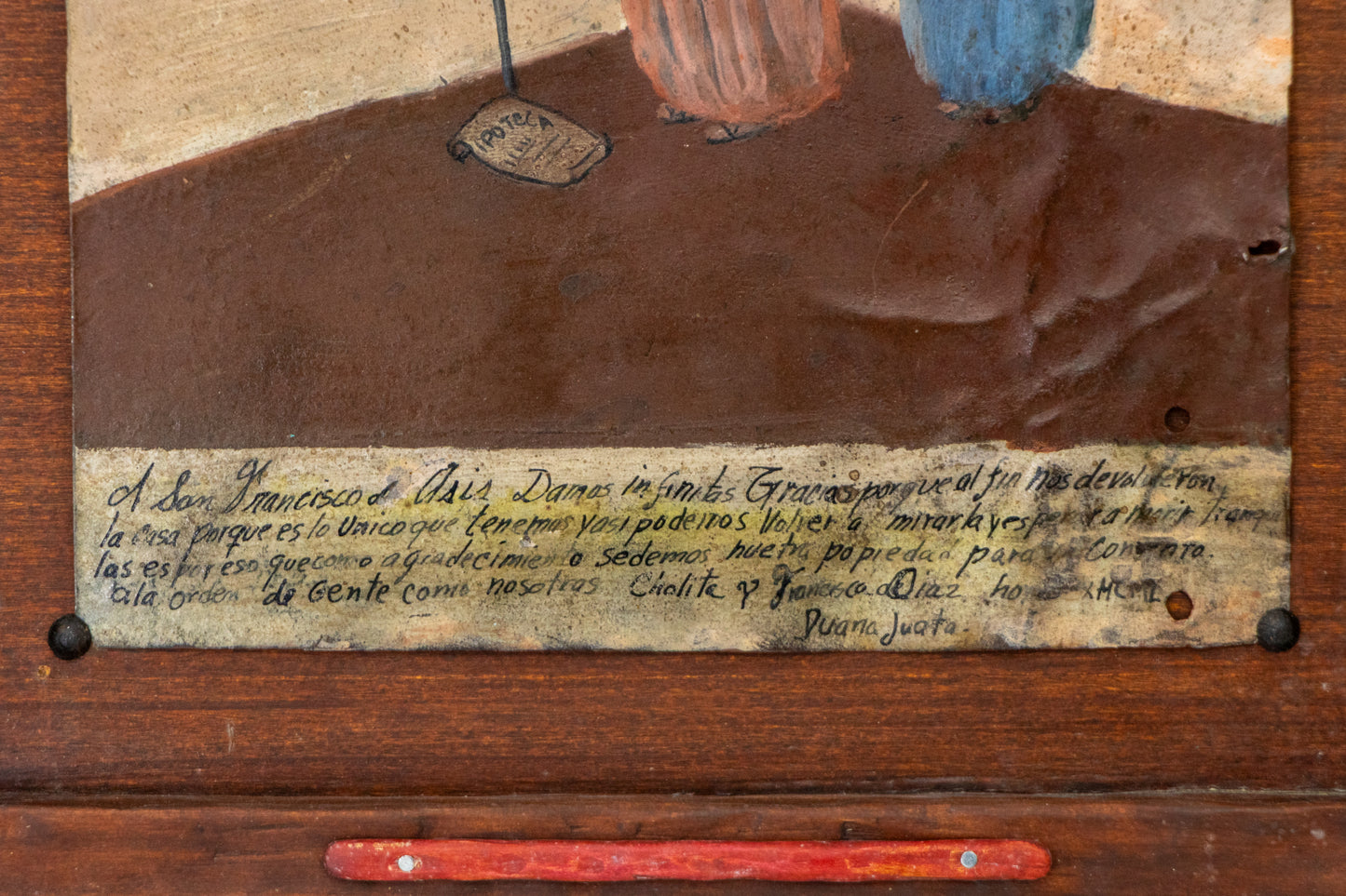 Ex-Voto; Giving Thanks to St. Francis of Assisi for Returning Our Home, Retablo, dated 1955