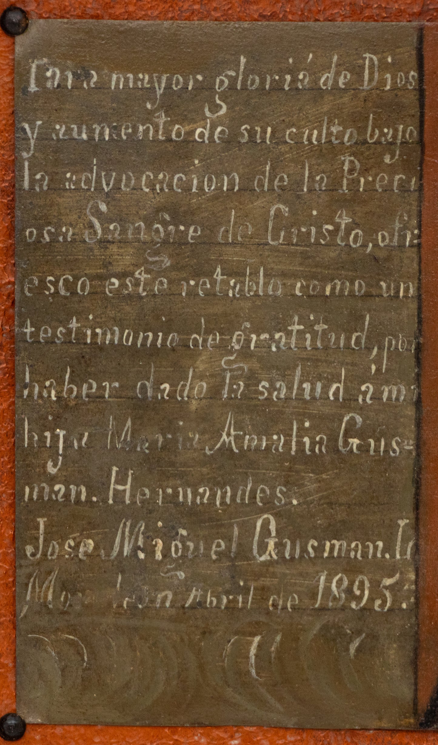 Ex-Voto: Giving Thanks for the Recovery of a Daughter, Retablo, dated 1895