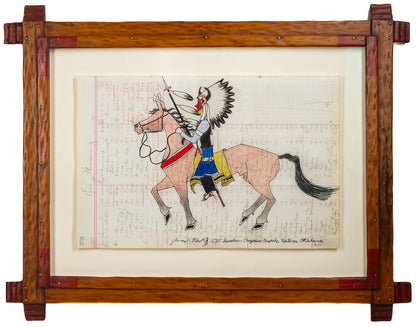 Warrior on Horseback, Ledger Art, dated 2025