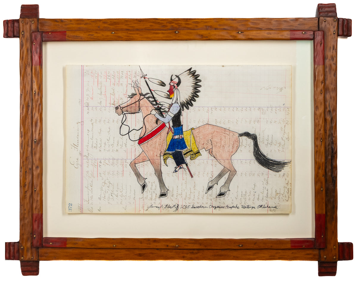 Warrior on Horseback, Ledger Art, dated 2025
