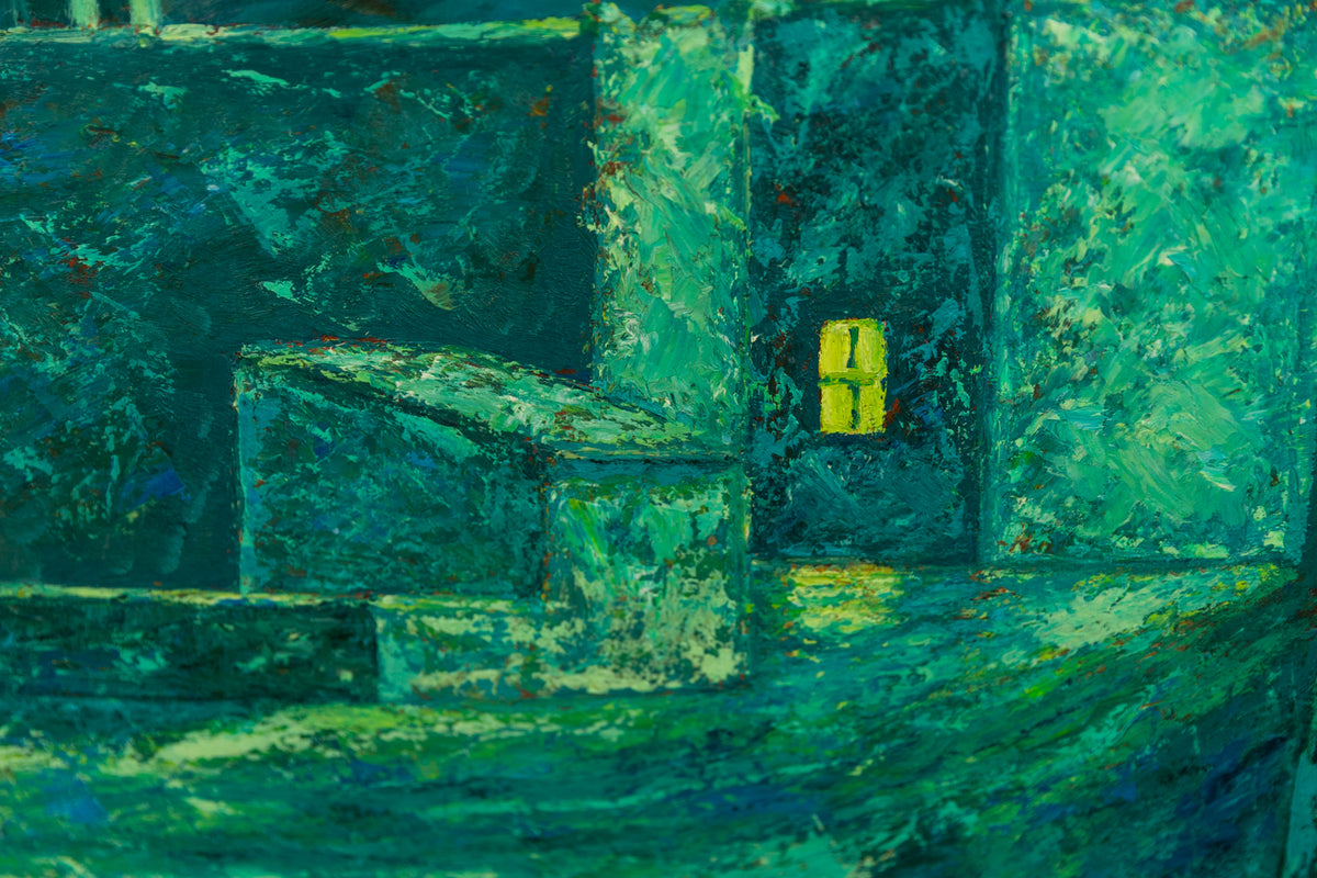 Moon Light (Adobe Church and Mountains), Painting, circa 1930-1950