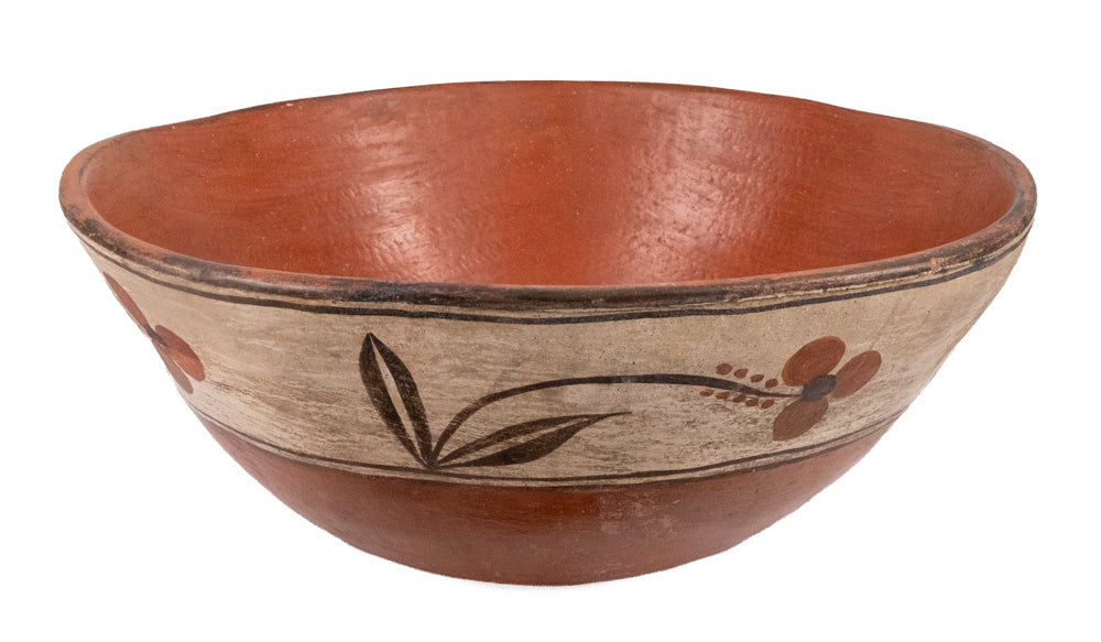 Acoma Polychrome Dough Bowl with Floral Motifs, Acoma, circa 1920-1940, earthenware with slip glazes Bowl