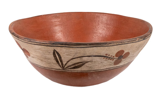 Acoma Polychrome Dough Bowl with Floral Motifs, Acoma, circa 1920-1940, earthenware with slip glazes Bowl