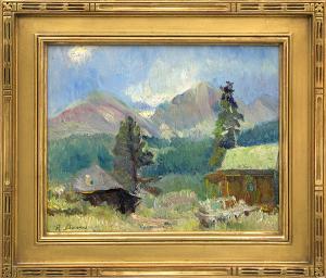 Randall Vernon Davey, "Untitled (Cabin near Estes Park, Colorado)", oil, c. 1927 painting for sale purchase consign auction denver Colorado art gallery museum