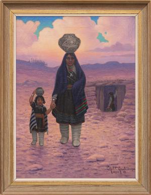 Robert Ottokar Lindneux, "Zuni Woman and Child", oil on canvas, 1931 for sale purchase consign auction denver Colorado art gallery museum