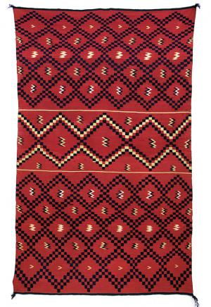 classic period Serape sarape , Navajo, circa 1860 pre reservation native american indian antique, rug, textile, red, blue, cochineal, indigo, rabbitbrush