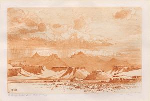 George Elbert Burr, Near Kingman, Arizona , Desert Set, aquatint etching, circa 1921, engraving, fine art, for sale, denver, gallery, colorado, antique, buy, purchase
