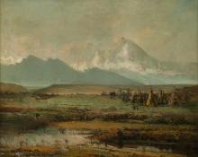 W.H.M. Cox, "Indian Encampment near Long's Peak, Colorado", oil, c. 1890