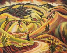 Eve Drewelowe, "Sunset Slopes", oil on canvas, 1949 Eve van Ek Drewelowe