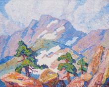 Sven Birger Sandzen, "In the Heart of the Rocky Mountains, Rocky Mountain National Park, Colorado", oil, 1920