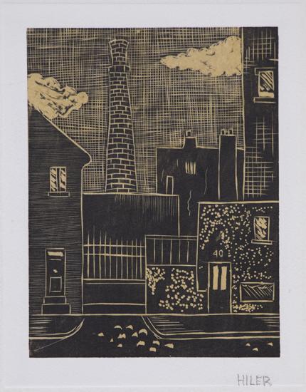 Hilaire Hiler, "Smokestack", linoleum cut print linocut painting fine art for sale purchase buy sell auction consign denver colorado art gallery museum  new mexico artist