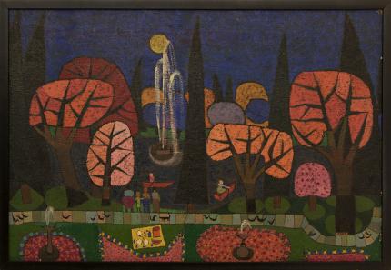 Edward Marecak, "Garfield Park Band Concert (Denver)", oil, 1970's painting fine art for sale purchase buy sell auction consign denver colorado art gallery museum  