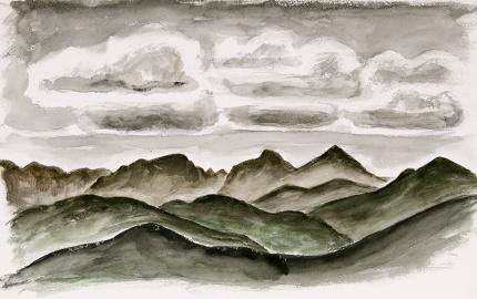 Arnold Ronnebeck landscape painting for sale, "Mountains and Sky, Colorado", watercolor