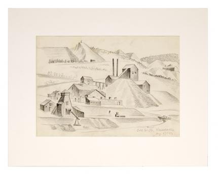 Arnold Ronnebeck, "Gold Coin Mines Company, Nevadaville, Colorado" graphite, 1933 vintage mining mountain regional wpa era painting drawing