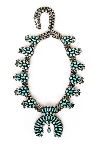 vintage old pawn zuni squash blossom necklace for sale, antique southwestern, native american indian, jewelry, silver, turquoise