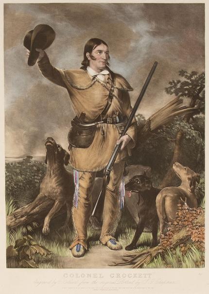 John Gadsby Chapman, "Colonel Crockett (Davy Crockett)", engraving, circa 1940 (from the original 1839 plate) vintage print for sale