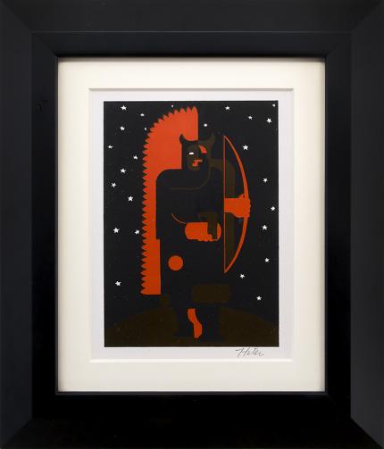 Hilaire Hiler vintage art for sale, "Indian with Bow in Fox Costume", serigraph/silkscreen, 1934