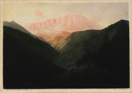 George Elbert Burr, Pikes Peak From Manitou, Colorado, aquatint etching, circa 1910-1930, engraving, fine art, for sale, denver, gallery, colorado, antique, buy, purchase