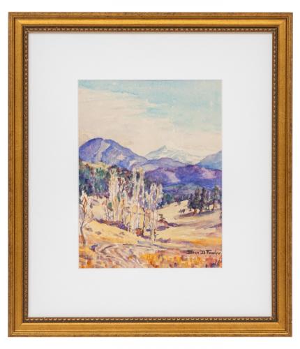 Irene Fowler "Grand Teton, Wyoming" vintage landscape painting watercolor, circa 1930s, woman artist, art for sale denver colorado gallery museum