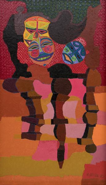 edward marecak abstract portrait cubist painting african mask mid-century modern art denver colorado midmod midcentury oil painting