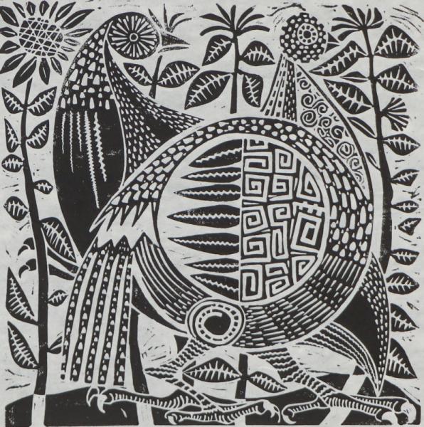 Edward Marecak, Birds, woodcut, Woodblock, flowers, foliate, geometric, 1940, 1950, 1960, 1970, Print, modernist, midcentury, modern, abstract, Art, for sale, Denver, Colorado, gallery, purchase, vintage, black, white