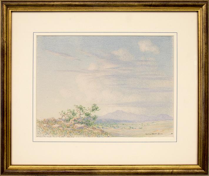 George Elbert Burr, Morning Near Arizona Desert Landscape, vintage, original, drawing, painting, 19th century, 1888, antique, blue, green, brown, beige