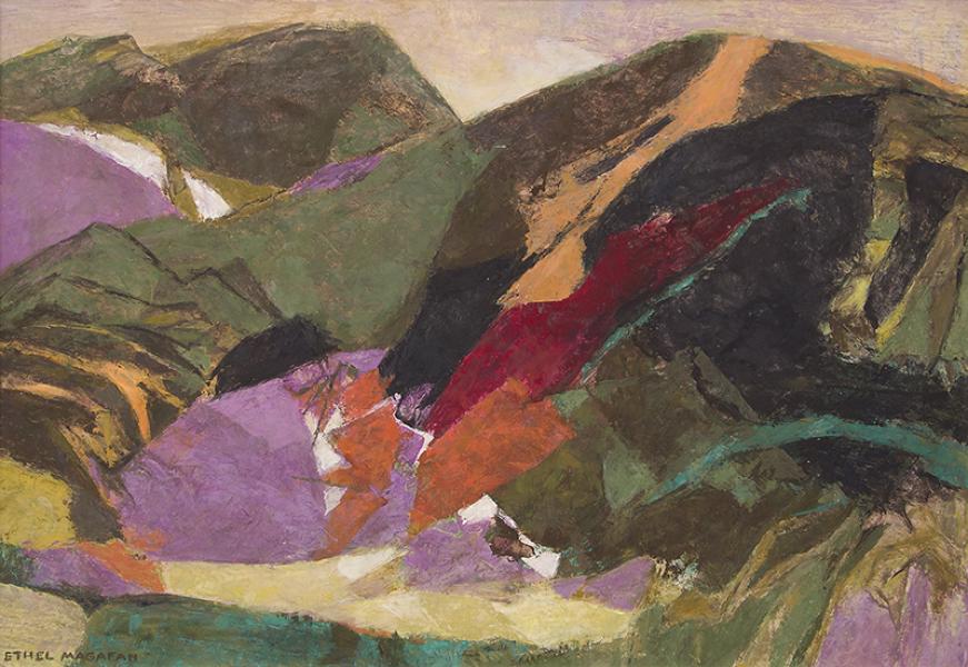 Ethel Magafan, Hidden Meadow, Colorado Mountain Landscape, painting for sale, tempera, 1979